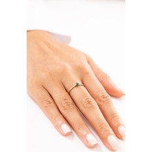 Zeyd Jewelry Yeşil Taşlı Minimal Tektaş 14 Ayar Altın Yüzük