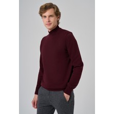 Morven Erkek Koyu Bordo Basic Yarım Balıkçı Yaka Dynamic Fit Rahat Kesim Triko