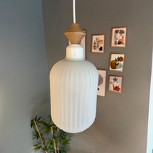 Bamyum Wingmn Beyaz Cam Tekli Avize Ahşap Q Başlık Retro Sarkıt Lamba Restoran Salon Aydınlatma