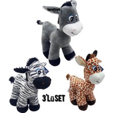 Berattoys 3'lü Set Peluş Eşek Zebra Zürafa 28 cm Peluş Oyuncak Hayvan Figürleri Uyku Arkadaşı