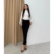 İs Berceste Siyah Kemerli Dabıl Kumaş Havuç Pantalon