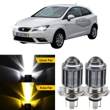 Caralp Seat Ibiza Mk4 2008-2017 Uyumlu Mercekli Far Ampulü LED Xenon Çift Renk Sarı-Beyaz Far Şimşek Etkili Csp LED Lamba Uzun Kısa 2 Adet Takım