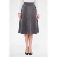 Trendparis Midi Boy Süet Kiloş Etek Gri