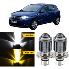Caralp Dacia Sandero Mk2 Mk2.5 2009-2020 Uyumlu Mercekli Far Ampulü LED Xenon Çift Renk Sarı-Beyaz Far Şimşek Etkili Csp LED Lamba Uzun Kısa 2 Adet Takım