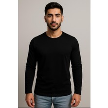 Axxel Erkek Siyah Pamuklu Likralı Süprem  Uzun Kollu T-SHIRT-D240