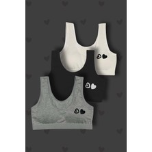 Gri Mor Tekstil 3'lü Kız Çocuk Kalp Baskılı Pamuklu Pedli Büstiyer