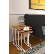 Yılkı Mobilya Üçlü Zigon Sehpa Beyaz Metal Ayaklı