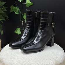 Mey Ayakkabı Timsah Deri Desenli Siyah Bot M4516