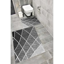 Home Kaymaz Tabanlı Suya Dayanıklı Dijital Baskılı Banyo Paspası Takımı | Bordo Halı 1494