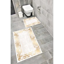 Home Su Emici Yumuşak Kaymaz Sünger Dolgulu Yıkanabilir Dekoratif Banyo Paspası Takımı 1073SİLVERYGOLD