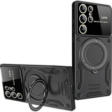 Samsung Galaxy S24 Ultra Kılıf Manyetik Standlı Joy Lens Premium Tank Silikon Kapak - Siyah