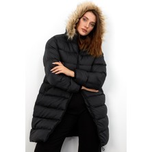 Manga Moda Uzun Kapşonlu Şişme Mont M001 Siyah