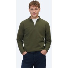 Kip Haki Fitilli Bisiklet Yaka T-Shirt