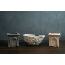 3'lü El Yapımı Sukulent Saksı Seti - Handmade Taş Tozu Gemi Kaletasarım Kalemlik Mumluk Biblo