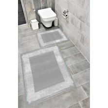 Home Kaymaz Tabanlı Suya Dayanıklı Dijital Baskılı Banyo Paspası Takımı | Bordo Halı 1455