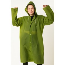 Sibel Günay Butik Unisex Su Geçirmez Kapüşonlu Haki Yağmurluk | Boy 120 cm – En 70 cm