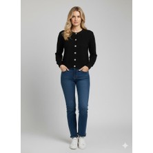 İyz Manga Moda Kadın Düğmeli Yumuşak Triko Hırka M7361K26 Siyah