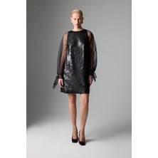 ROMAN Organze Balon Kollu Mini Elbise Siyah K2611508_001