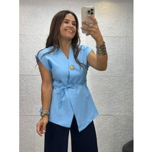 İnpoema Güneş Düğmeli Mavi Yelek