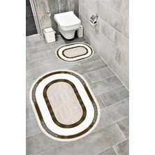 Home Su Emici Yumuşak Kaymaz Sünger Dolgulu Yıkanabilir Dekoratif Banyo Paspası Takımı 1187VİZON Oval