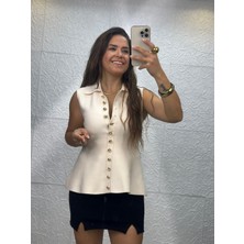 İnpoema 12 Düğmeli Krem Yelek