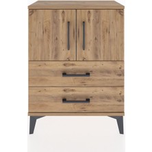 Dienni Arges Komodin 2 Raflı 2 Çekmeceli 2 Kapaklı 60X30X80 Çam-Çam