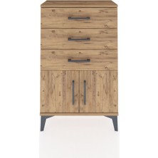 Dienni Arges Komodin 3 Çekmeceli 2 Kapaklı 60X30X96 Çam-Çam