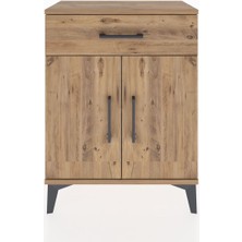 Dienni Arges Komodin Tek Raflı Tek Çekmeceli 2 Kapaklı 60X30X80 Çam-Çam