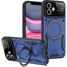 iPhone 11 Kılıf Manyetik Standlı Joy Lens Premium Tank Silikon Kapak - Lacivert