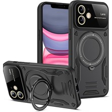 Techno Guru iPhone 11 Kılıf Manyetik Standlı Joy Lens Premium Tank Silikon Kapak - Siyah