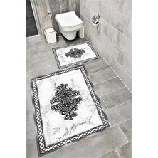 Home Kaymaz Tabanlı Suya Dayanıklı Dijital Baskılı Banyo Paspası Takımı | Bordo Halı 1400