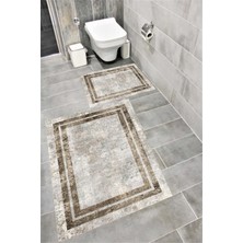Home Kaymaz Tabanlı Suya Dayanıklı Dijital Baskılı Banyo Paspası Takımı | Bordo Halı 1632