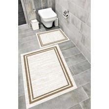 Home Kaymaz Tabanlı Suya Dayanıklı Dijital Baskılı Banyo Paspası Takımı | Bordo Halı 1579