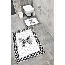 Home Su Emici Yumuşak Kaymaz Taban Sünger Dolgulu Yıkanabilir Dekoratif Banyo Paspası Takımı 1204KELEBEK