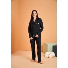 Pjs Kadın Siyah Düğmeli Pijama Takımı 28036