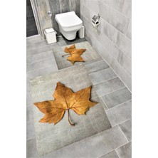 Home Kaymaz Tabanlı Suya Dayanıklı Dijital Baskılı Banyo Paspası Takımı | Bordo Halı 1617