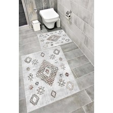 Home Kaymaz Tabanlı Suya Dayanıklı Dijital Baskılı Banyo Paspası Takımı | Bordo Halı 1482