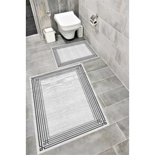 Home Kaymaz Tabanlı Suya Dayanıklı Dijital Baskılı Banyo Paspası Takımı | Bordo Halı 1478