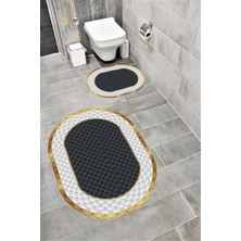 Home Su Emici Yumuşak Kaymaz Taban Sünger Dolgulu  Yıkanabilir Dekoratif Banyo Paspası 1246 Oval
