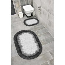 Home Su Emici Yumuşak Kaymaz Taban Sünger Dolgulu Yıkanabilir Dekoratif Banyo Paspası Takımı 1165GRİOVAL