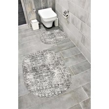 Home Su Emici Yumuşak Kaymaz Sünger Dolgulu Yıkanabilir Dekoratif Banyo Paspası Takımı 1111AÇIKGRİ Oval