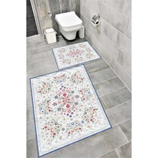 Home Kaymaz Tabanlı Suya Dayanıklı Dijital Baskılı Banyo Paspası Takımı | Bordo Halı 1614