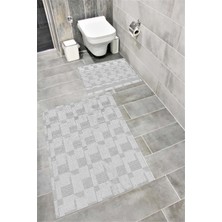 Home Su Emici Yumuşak Kaymaz Taban Sünger Dolgulu Yıkanabilir Dekoratif Banyo Paspası Takımı 1363GRİ
