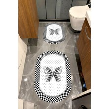 Home Su Emici Yumuşak Kaymaz Sünger Dolgulu Yıkanabilir Dekoratif Banyo Paspası Takımı 1204KELEBEKOVAL