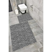 Home Kaymaz Tabanlı Suya Dayanıklı Dijital Baskılı Banyo Paspası Takımı | Bordo Halı 1594