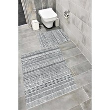 Home Kaymaz Tabanlı Suya Dayanıklı Dijital Baskılı Banyo Paspası Takımı | Bordo Halı 1630