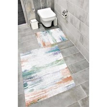 Home Kaymaz Tabanlı Suya Dayanıklı Dijital Baskılı Banyo Paspası Takımı | Bordo Halı 1612