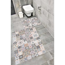 Home Kaymaz Tabanlı Suya Dayanıklı Dijital Baskılı Banyo Paspası Takımı | Bordo Halı 1613
