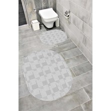 Home Su Emici Yumuşak Kaymaz Taban Sünger Dolgulu Yıkanabilir Dekoratif Banyo Paspası Takımı 1363GRİOVAL