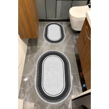 Home Su Emici Yumuşak Kaymaz Taban Sünger Dolgulu Yıkanabilir Dekoratif Banyo Paspası Takımı 1169GRİOVAL